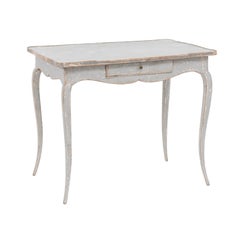 Antique French Louis XV Style 1880s Painted Pine Table with Weathered Grey Patina