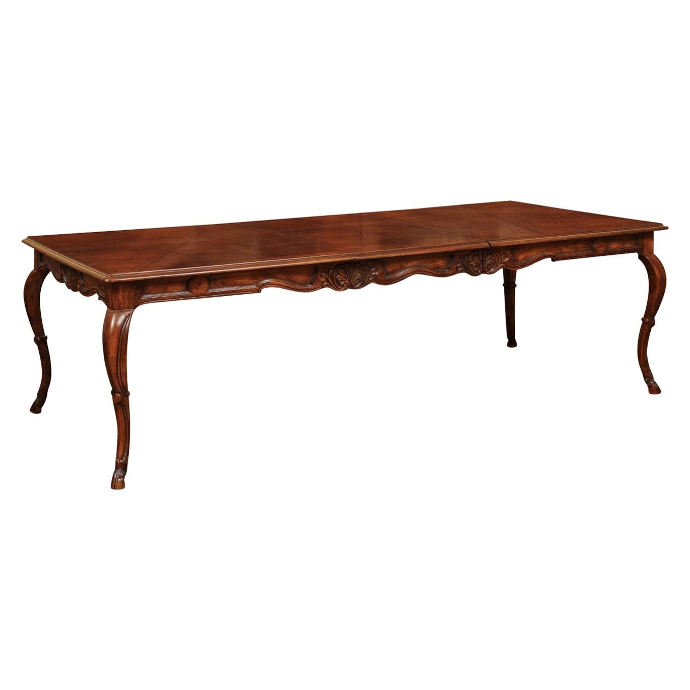 French Louis XV Style 1880s Walnut Extension Dining Table with Two Leaves