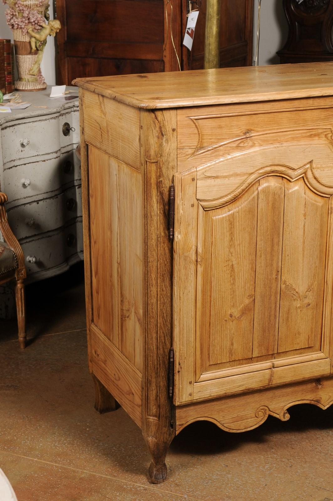 19th Century French Louis XV Style 1880s Wooden Buffet with Carved Apron and Molded Doors For Sale