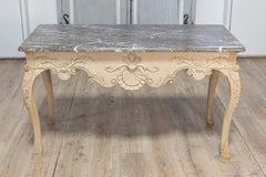 French Louis XV Style 1890s Bleached Wood Console Table With Gray Marble Top