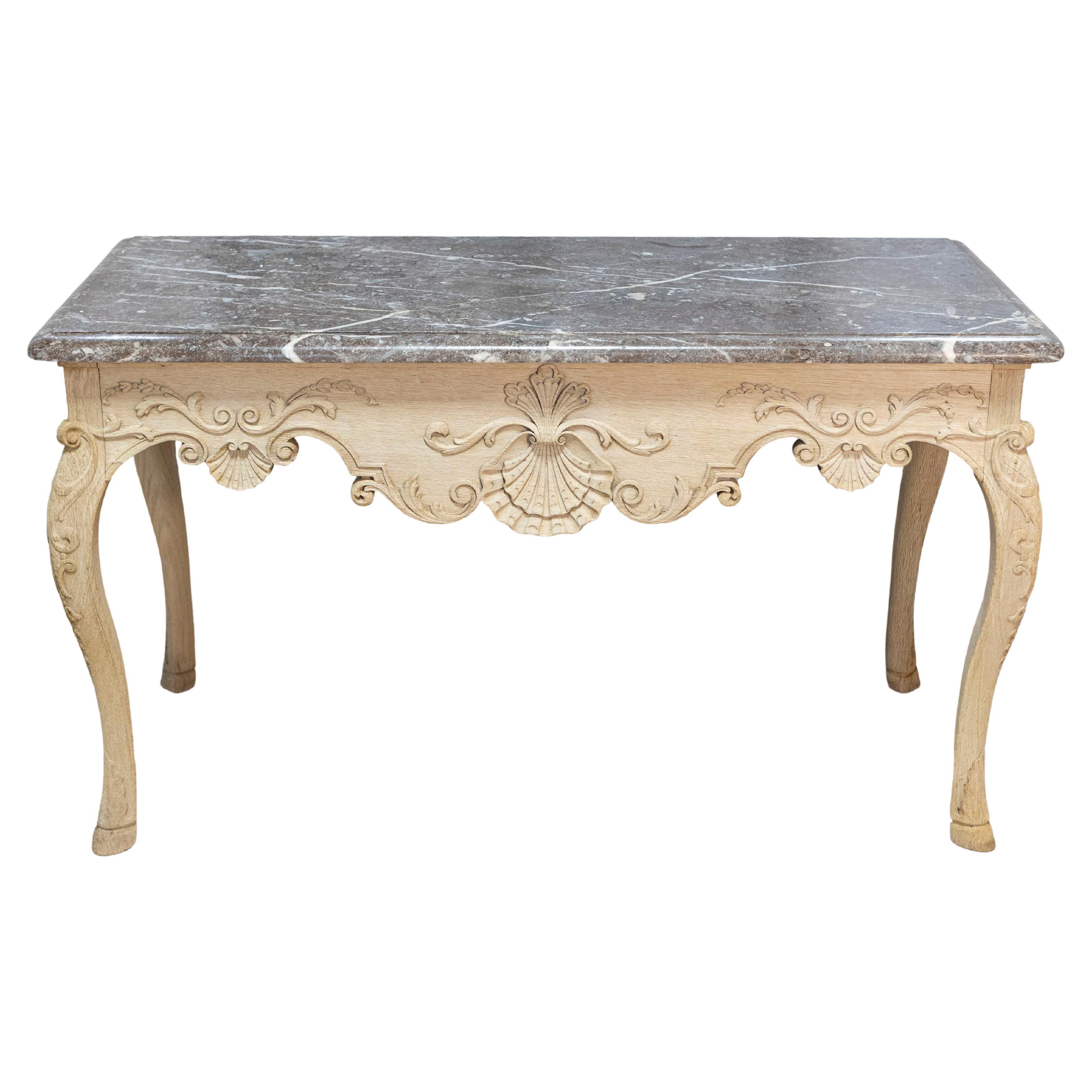 Konsolentisch aus gebleichtem Holz im französischen Louis-XV-Stil der 1890er Jahre mit grauer Marmorplatte