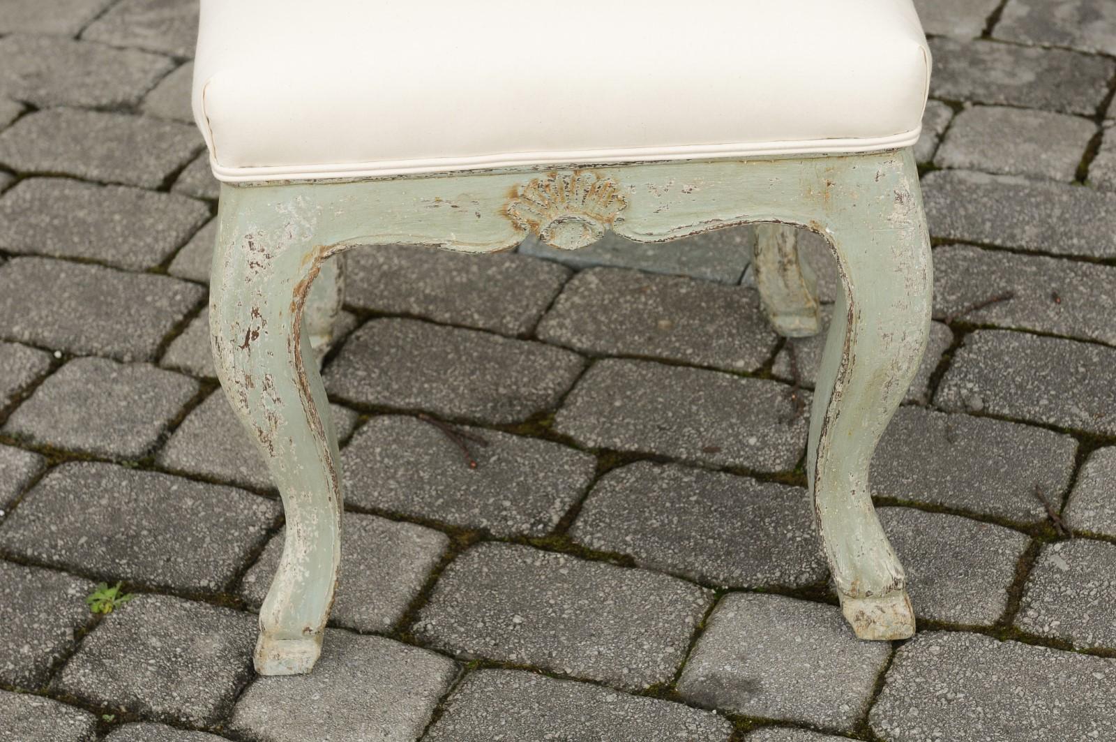 Upholstery French Louis XV Style 1890s Painted Stool with Cabriole Legs and Hoof Feet For Sale