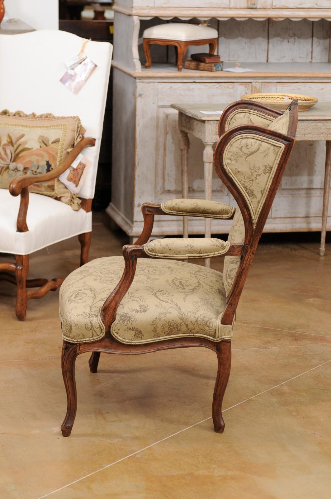 French Louis XV Style 1890s Wingback Chair with Upholstery and Carved Motifs 5