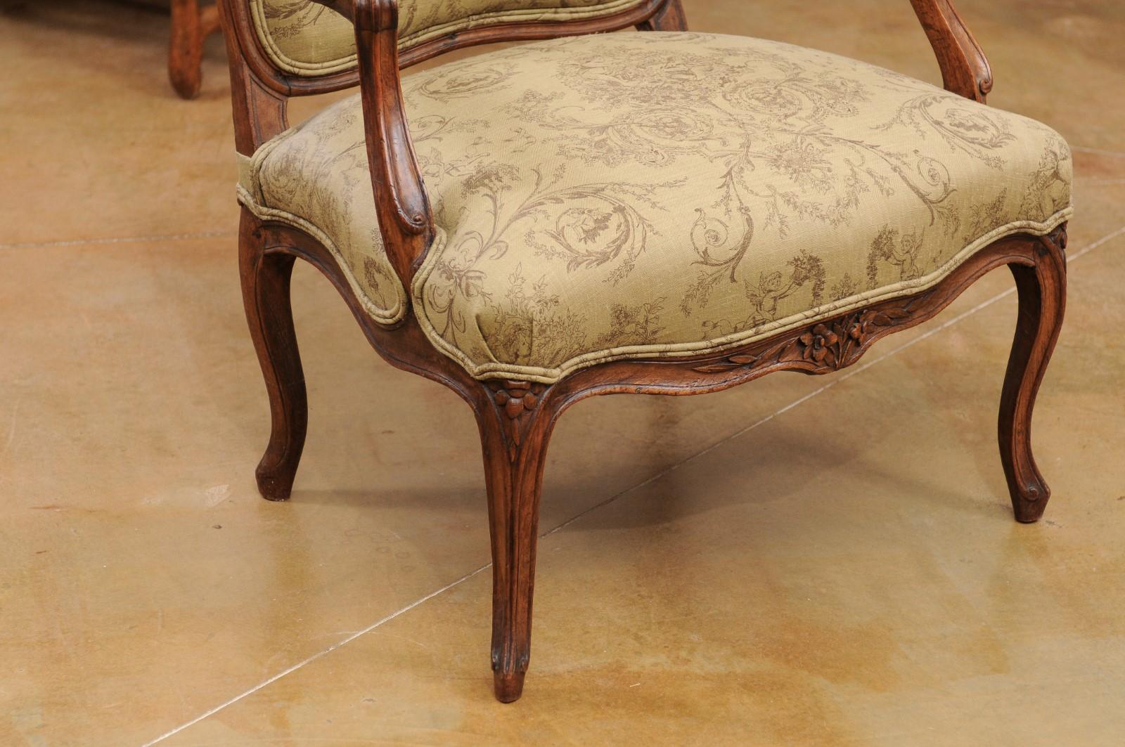 French Louis XV Style 1890s Wingback Chair with Upholstery and Carved Motifs In Good Condition In Atlanta, GA