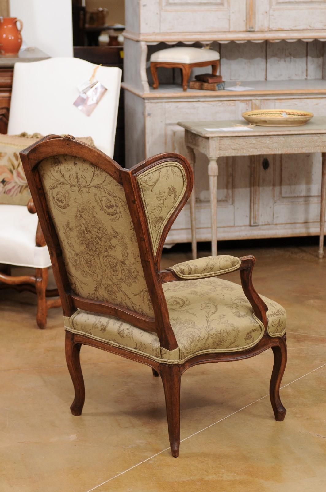 French Louis XV Style 1890s Wingback Chair with Upholstery and Carved Motifs 2