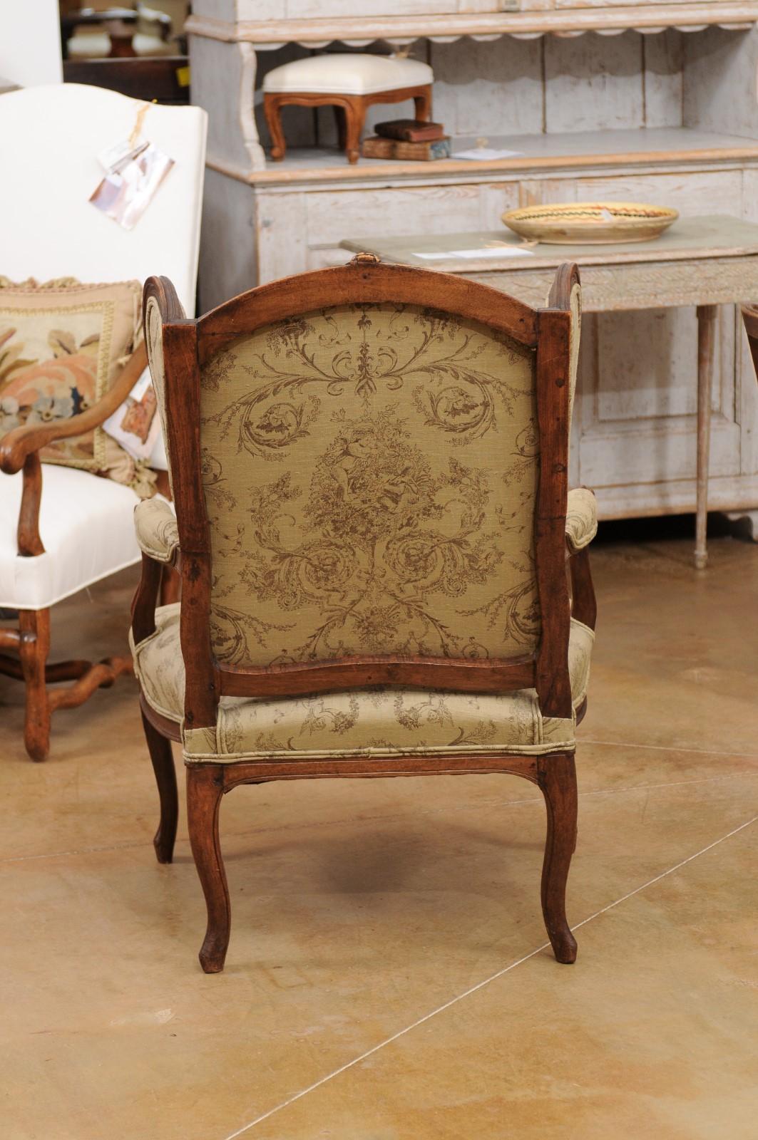 French Louis XV Style 1890s Wingback Chair with Upholstery and Carved Motifs 3