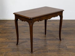 French Louis XV Style 1900s Oak Side Table with Drawer and Scalloped Apron