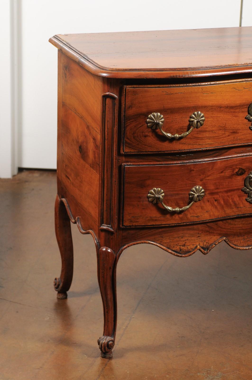 20th Century French Louis XV Style 1900s Walnut Two-Drawer Commode with Serpentine Front