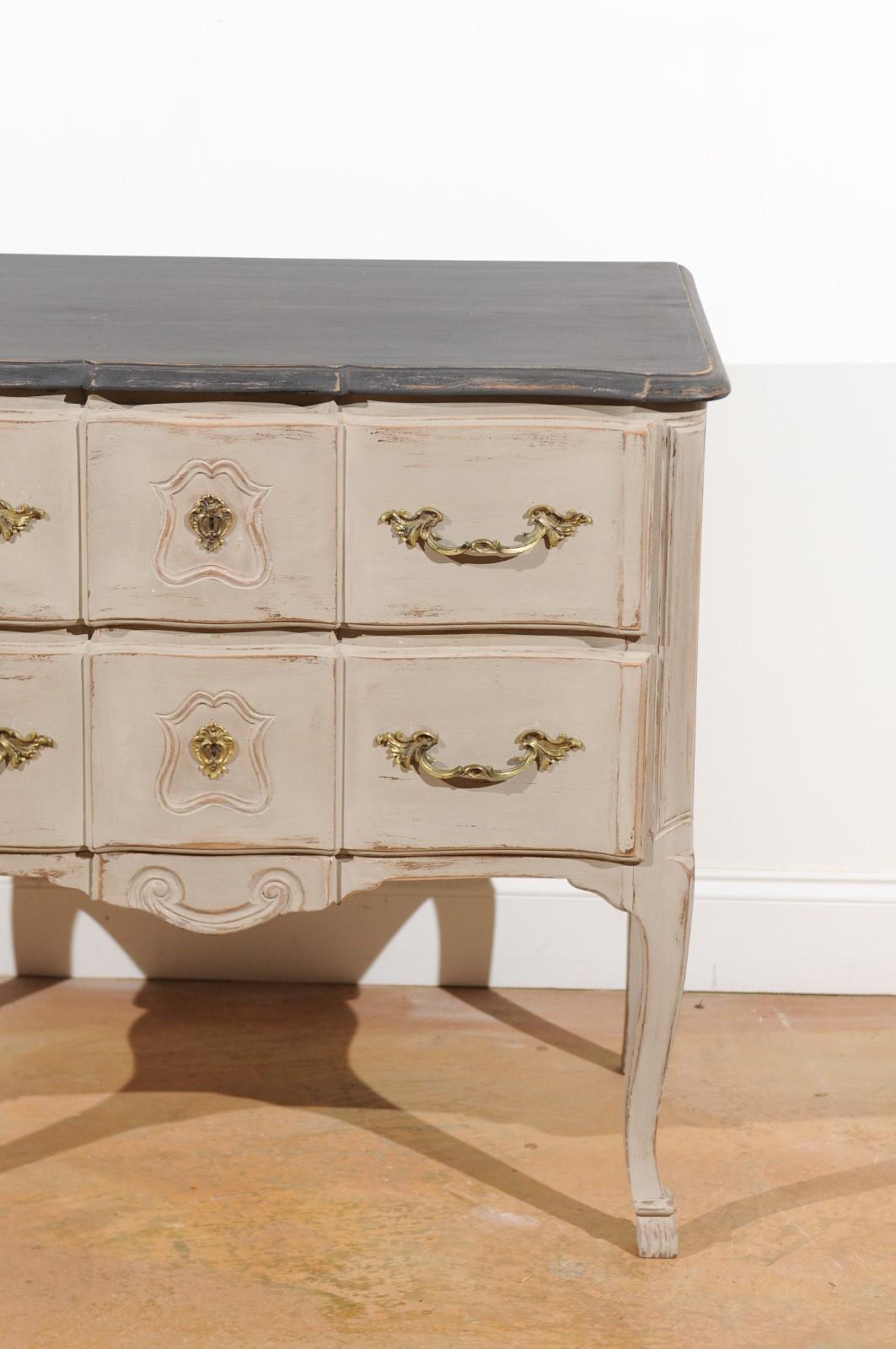 20th Century French Louis XV Style 1910s Grey Painted Commode with Bronze Rococo Hardware For Sale