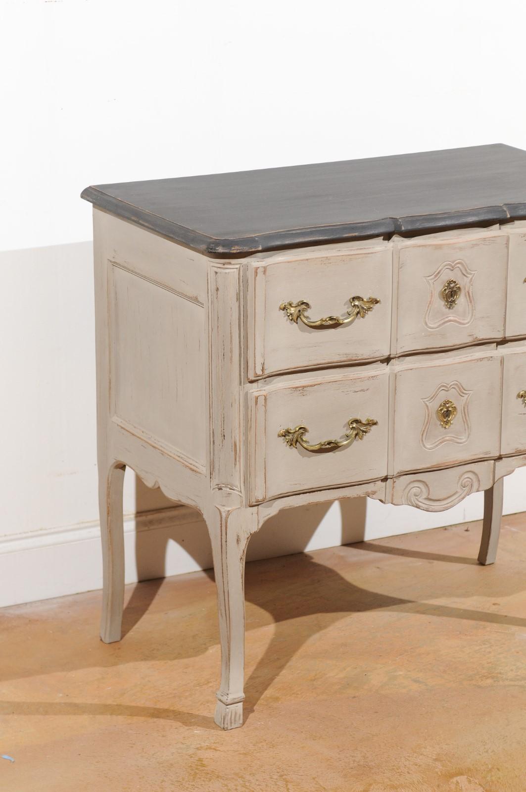 French Louis XV Style 1910s Grey Painted Commode with Bronze Rococo Hardware 3