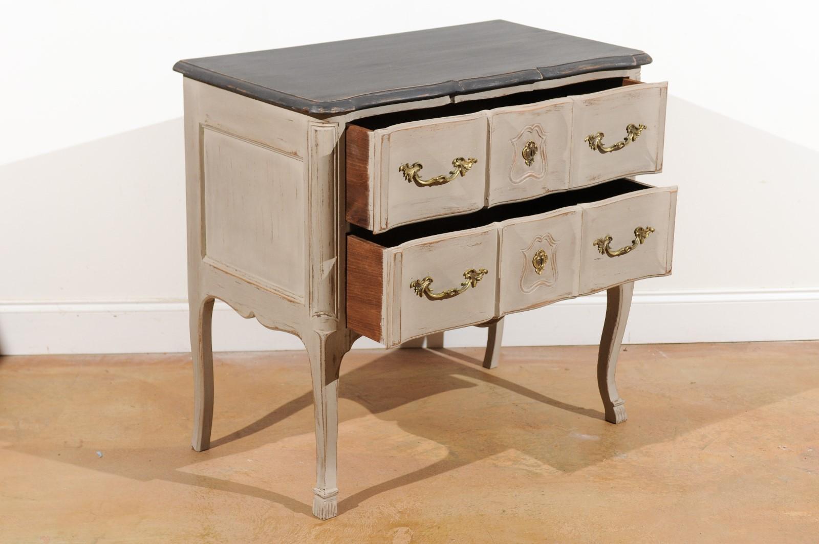 French Louis XV Style 1910s Grey Painted Commode with Bronze Rococo Hardware 4