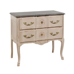French Louis XV Style 1910s Grey Painted Commode with Bronze Rococo Hardware