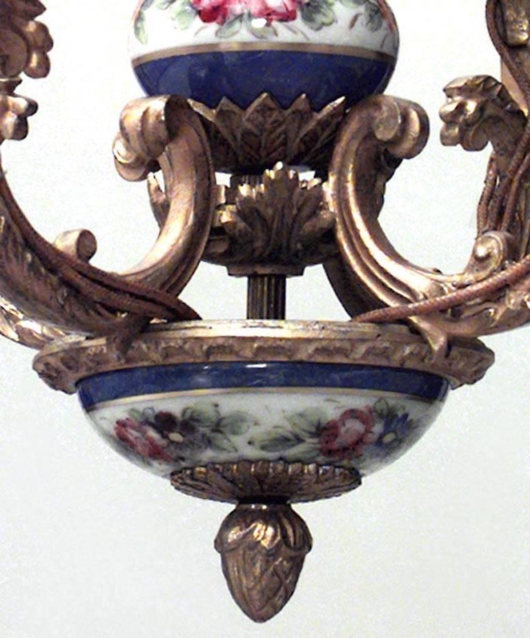 French Louis XV Style Sevres Porcelain and Bronze Chandelier In Good Condition For Sale In New York, NY