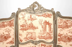 French Louis XV Style 3-Fold Screen with Toile Upholstered Panels