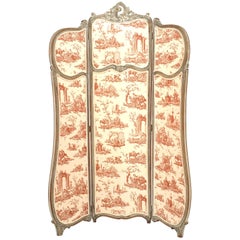 French Louis XV Style 3-Fold Screen with Toile Upholstered Panels