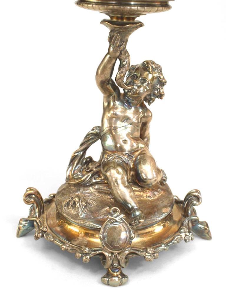 French Louis XV-style (19th Century) silver plate cupid base compote with scalloped crystal bowl (CHRISTOFLE & CIE)
