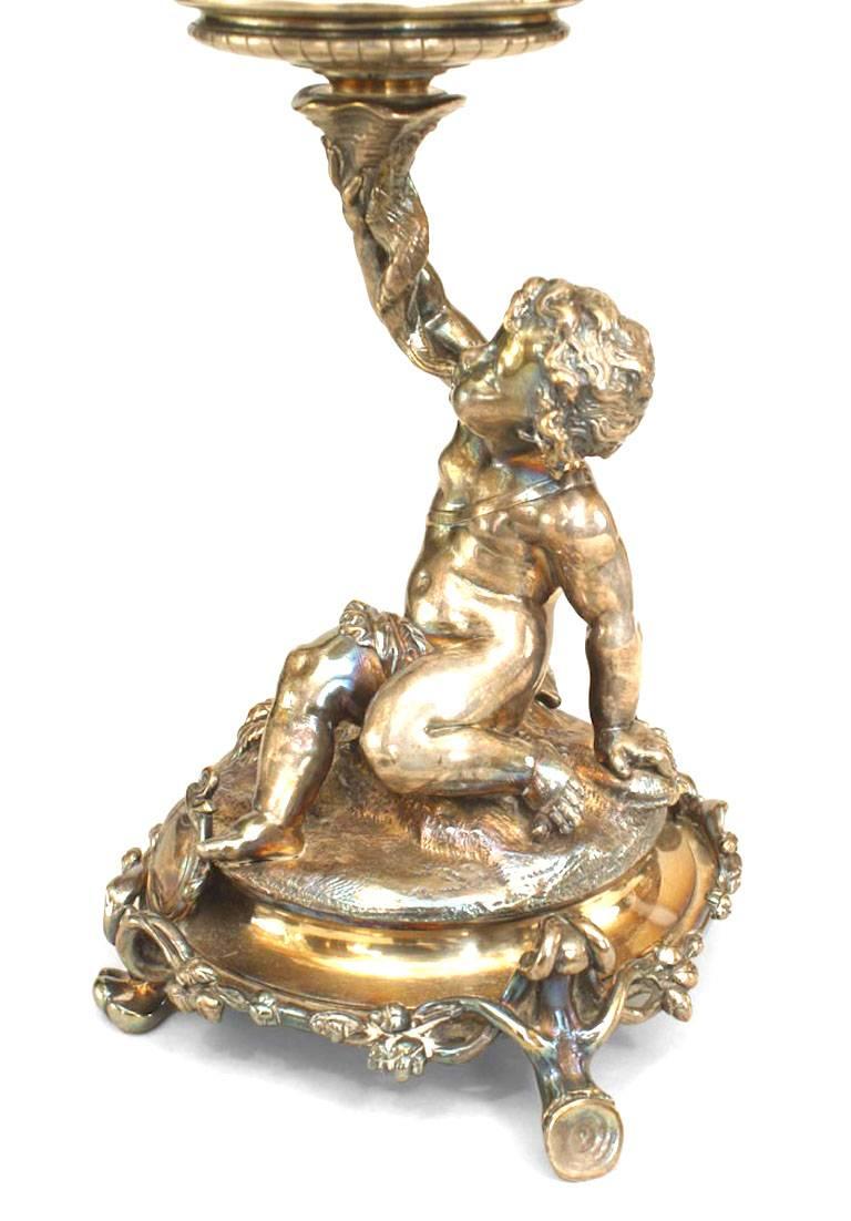 French Louis XV Silver Plate Cupid Compote In Good Condition For Sale In New York, NY