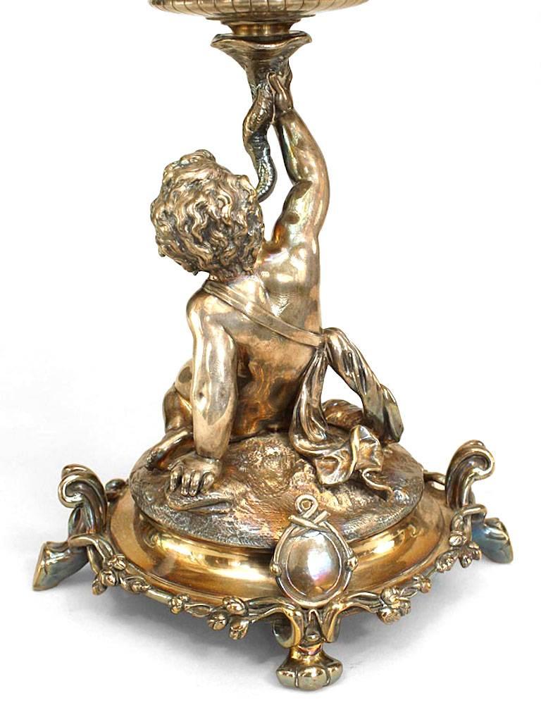 19th Century French Louis XV Silver Plate Cupid Compote For Sale