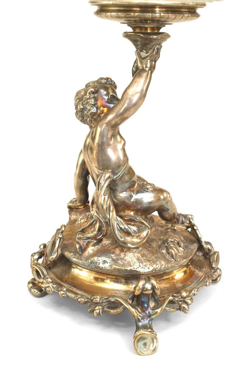 French Louis XV Silver Plate Cupid Compote For Sale 1