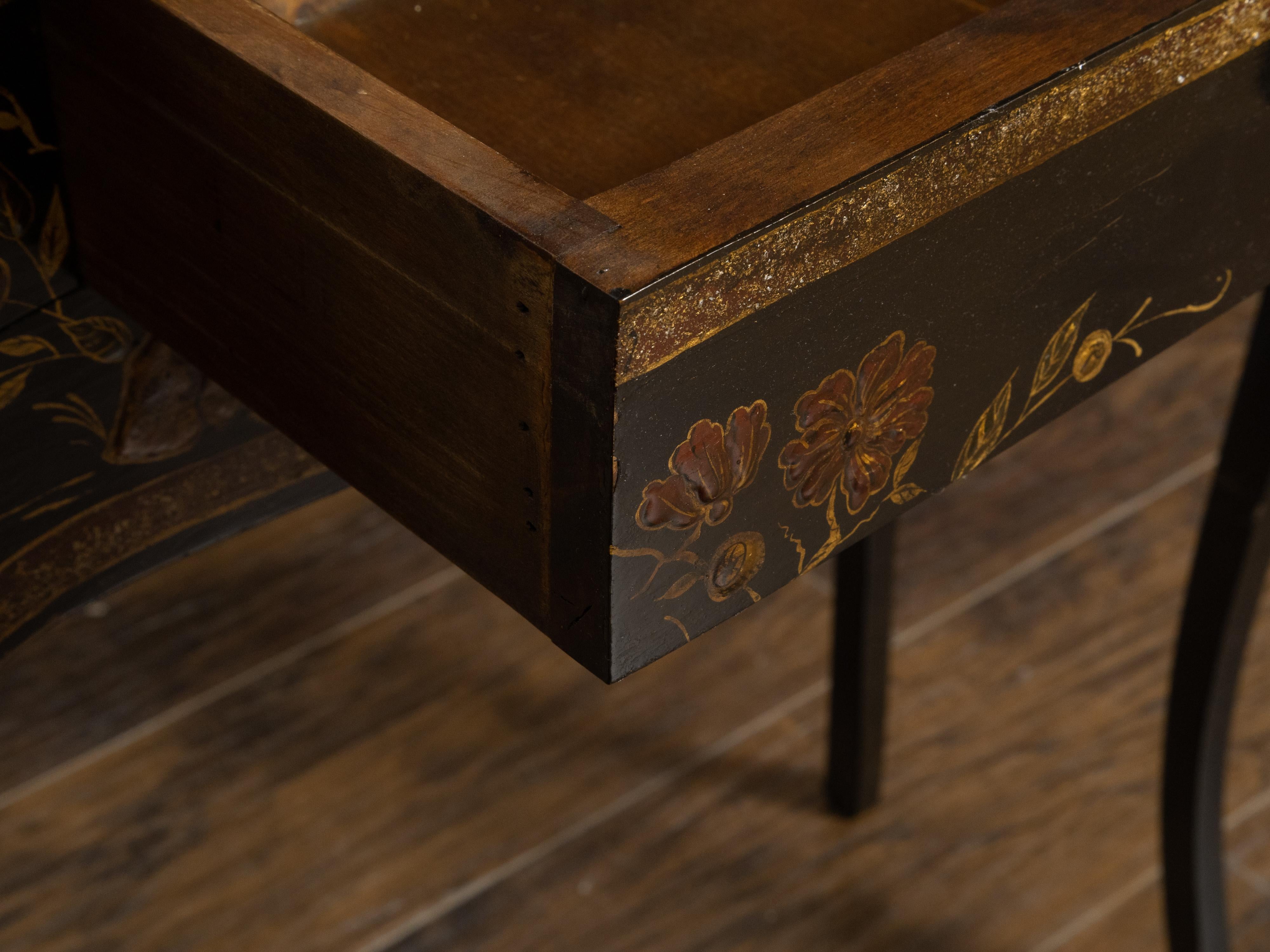 French Louis XV Style 19th Century Black and Gold Chinoiserie Console Table For Sale 6