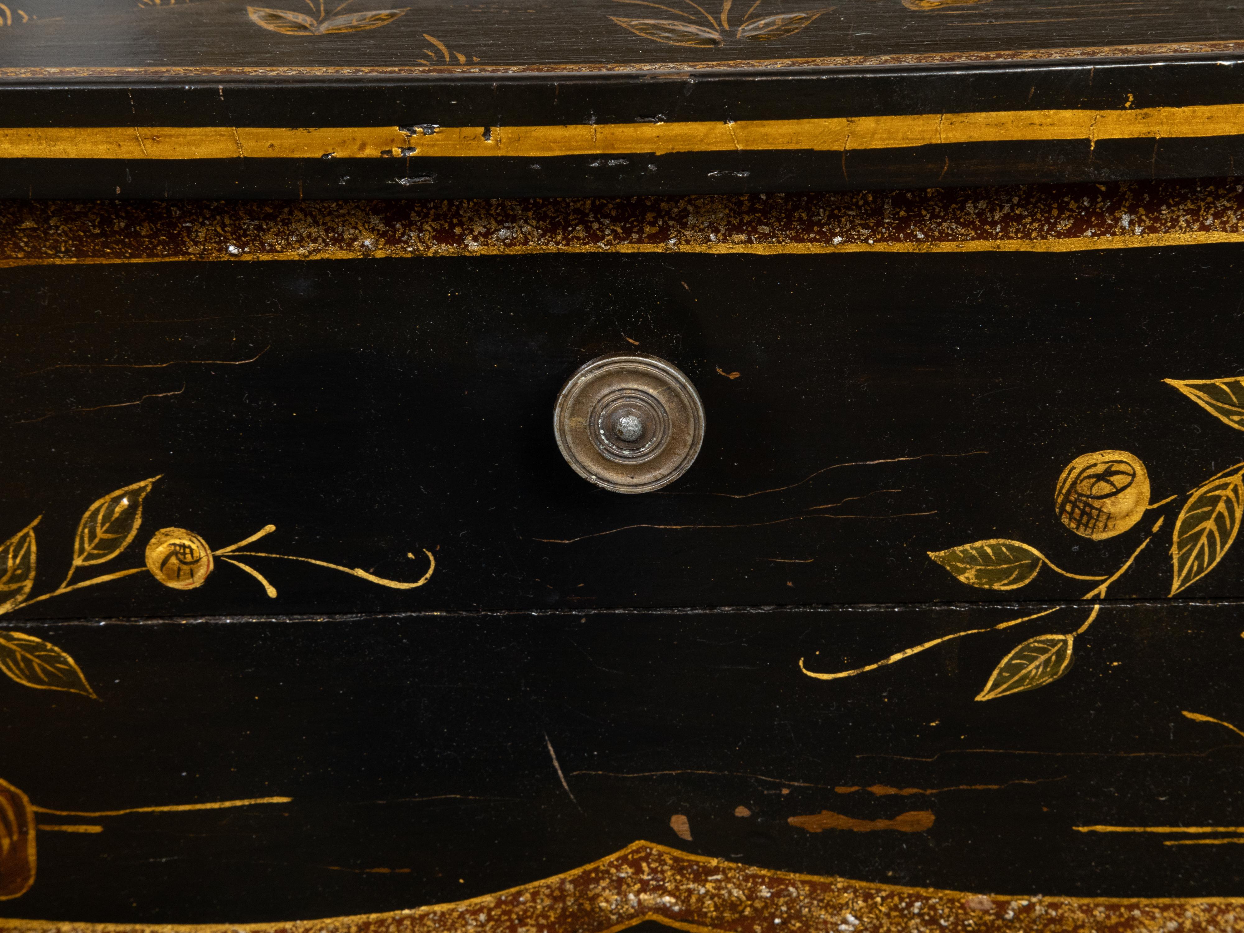 French Louis XV Style 19th Century Black and Gold Chinoiserie Console Table For Sale 4