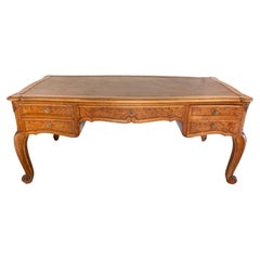 French Louis XV Style 19th Century Burr Walnut and Leather Top Four-Drawer Desk