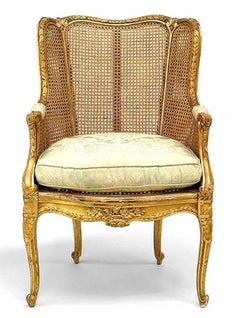 19th Century French Louis XV Gilt Bergère Armchair with Caned Panel
