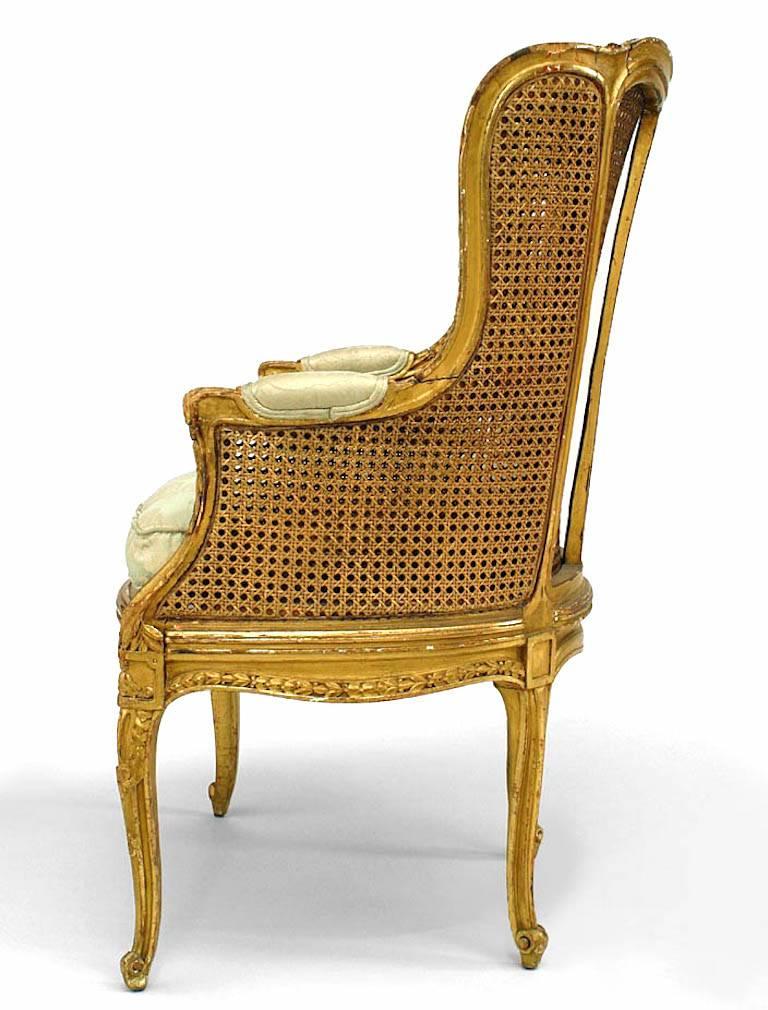 French Louis XV Gilt Bergére Arm Chair In Good Condition For Sale In Queens, NY