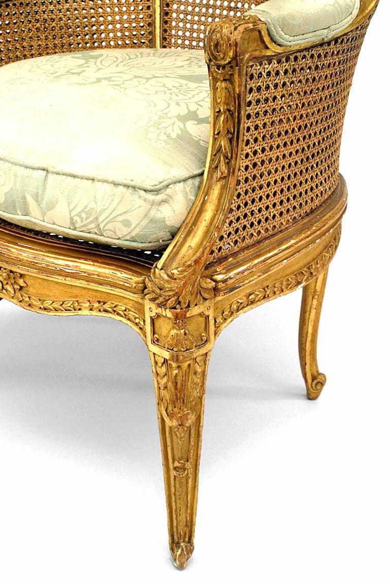 19th Century French Louis XV Gilt Bergére Arm Chair For Sale