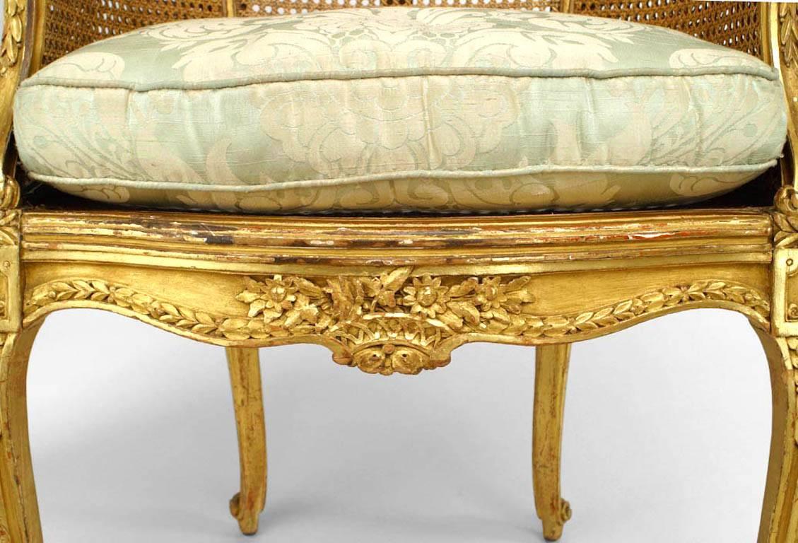 Upholstery French Louis XV Gilt Bergére Arm Chair For Sale