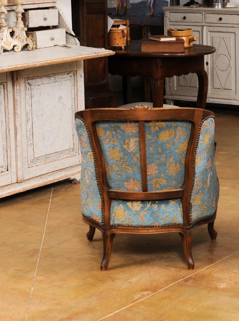 Upholstery  French Louis XV Style 19th Century Carved Walnut Bergères Chair For Sale