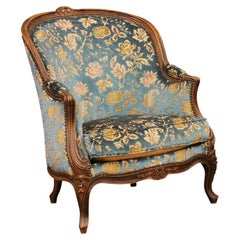  French Louis XV Style 19th Century Carved Walnut Bergères Chair