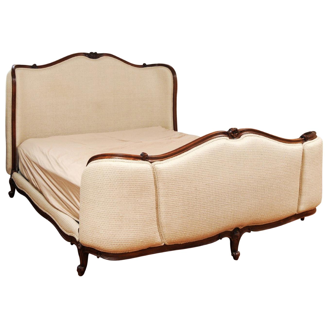 French Louis XV Style 19th Century Carved Walnut QueenSize Bed Frame
