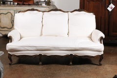 French Louis XV Style 19th Century Carved Wood Three-Seat Sofa with Shell Motifs