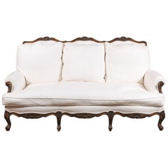 French Louis XV Style 19th Century Carved Wood Three-Seat Sofa with Shell Motifs