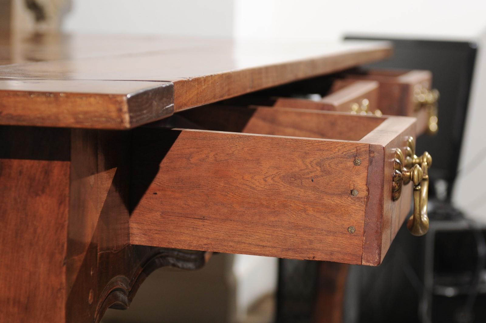 French Louis XV Style 19th Century Cherry Farm Table with Three Drawers 2