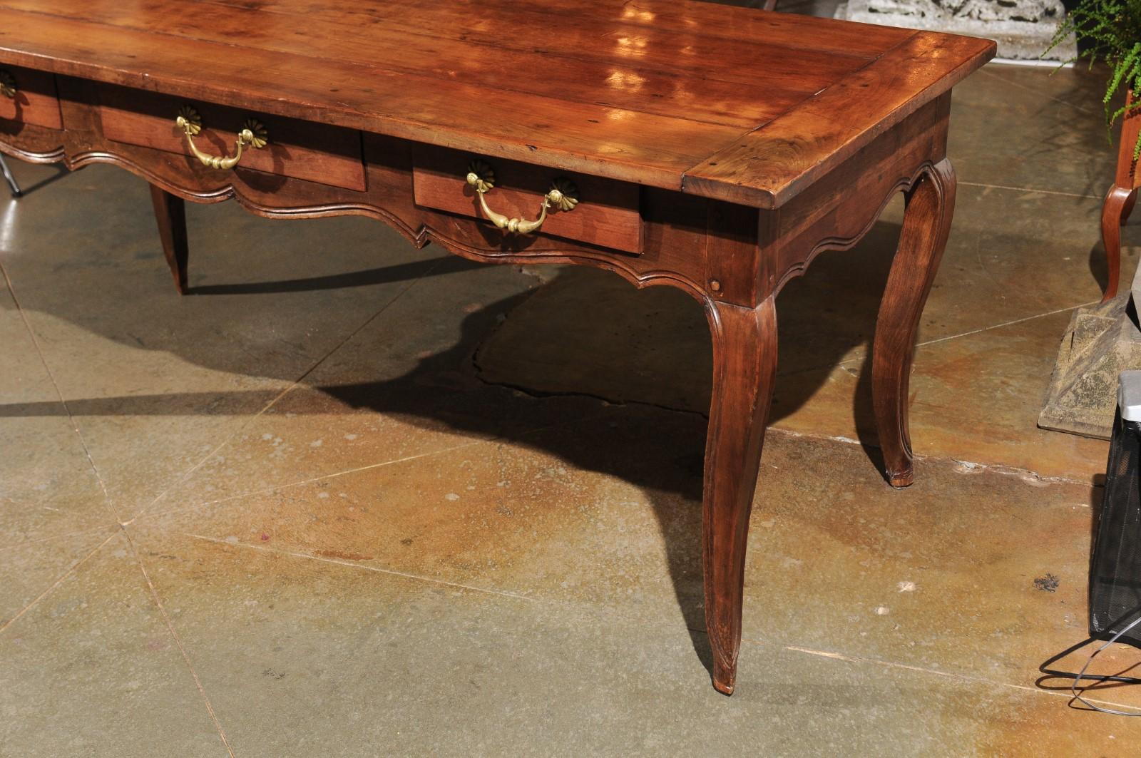 French Louis XV Style 19th Century Cherry Farm Table with Three Drawers 3