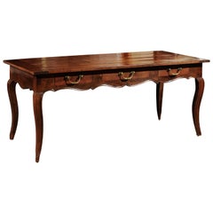 French Louis XV Style 19th Century Cherry Farm Table with Three Drawers