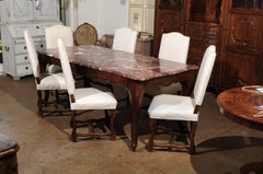 French Louis XV Style 19th Century Dining Table with Rouge Royal Marble Top