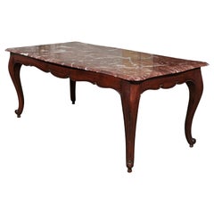 French Louis XV Style 19th Century Dining Table with Rouge Royal Marble Top