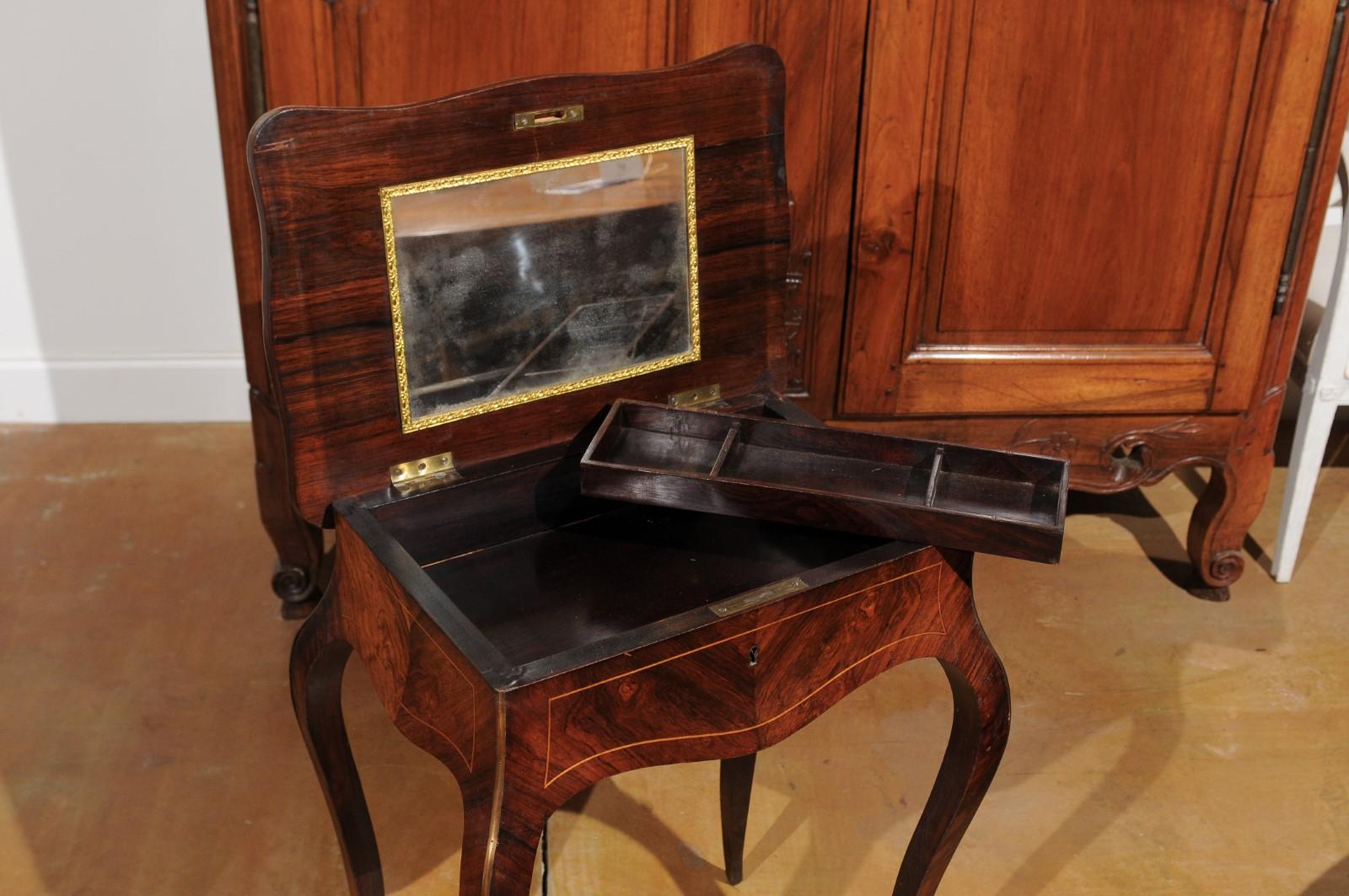 French Louis XV Style 19th Century Marquetry Dressing Table with Floral Motifs For Sale 2