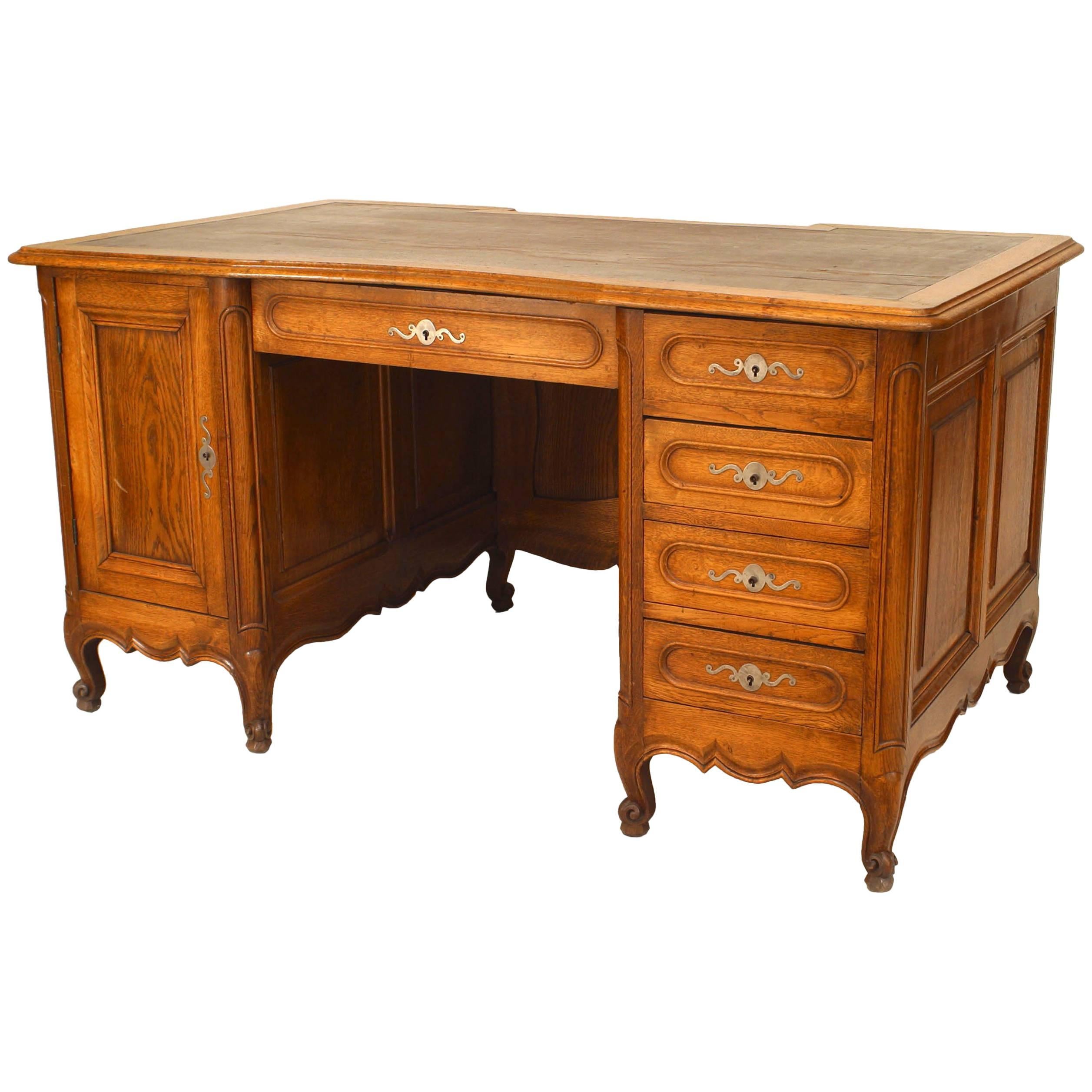 French Louis XV Style Provincial Oak Kneehole Desk For Sale