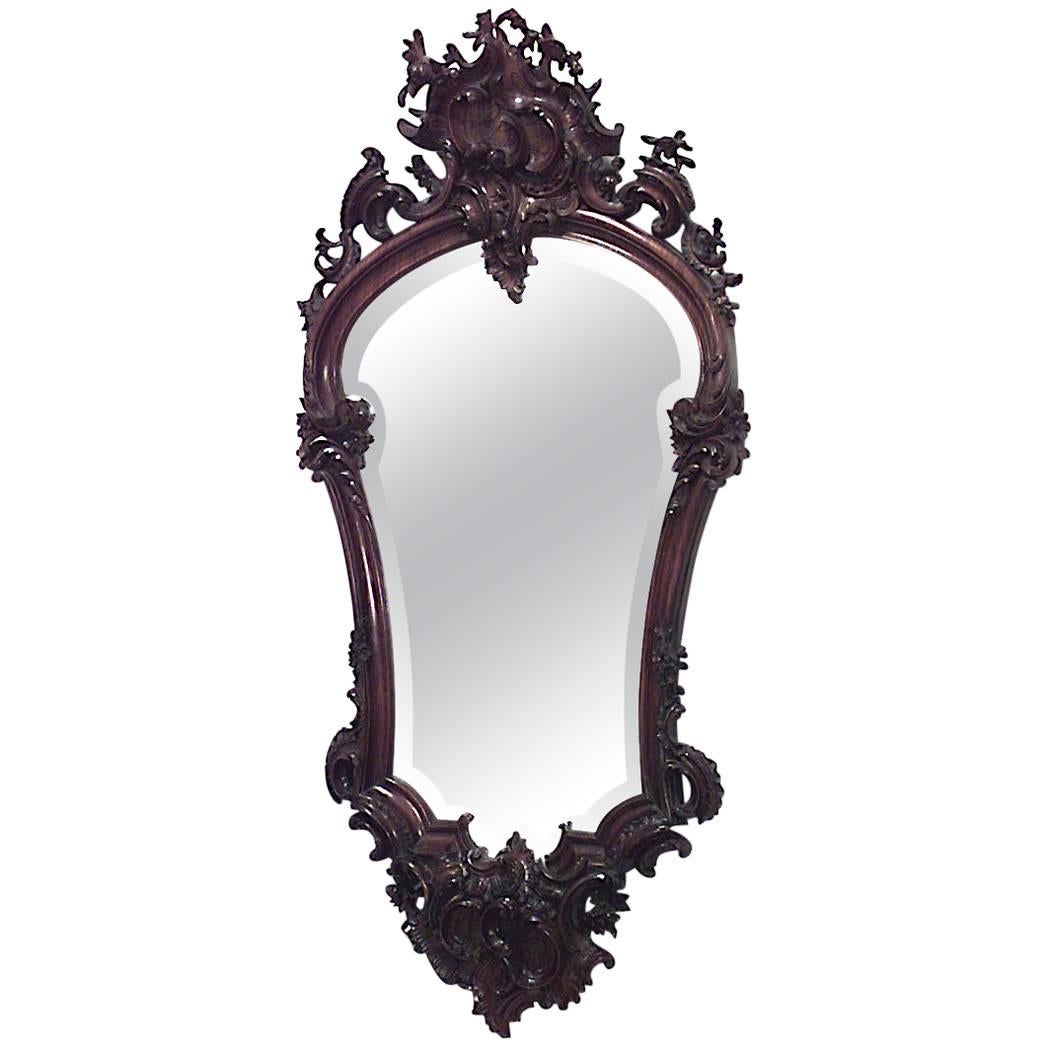 French Louis XV Style Carved Floral Rosewood Wall Mirror For Sale