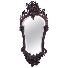 French Louis XV Style Carved Floral Rosewood Wall Mirror