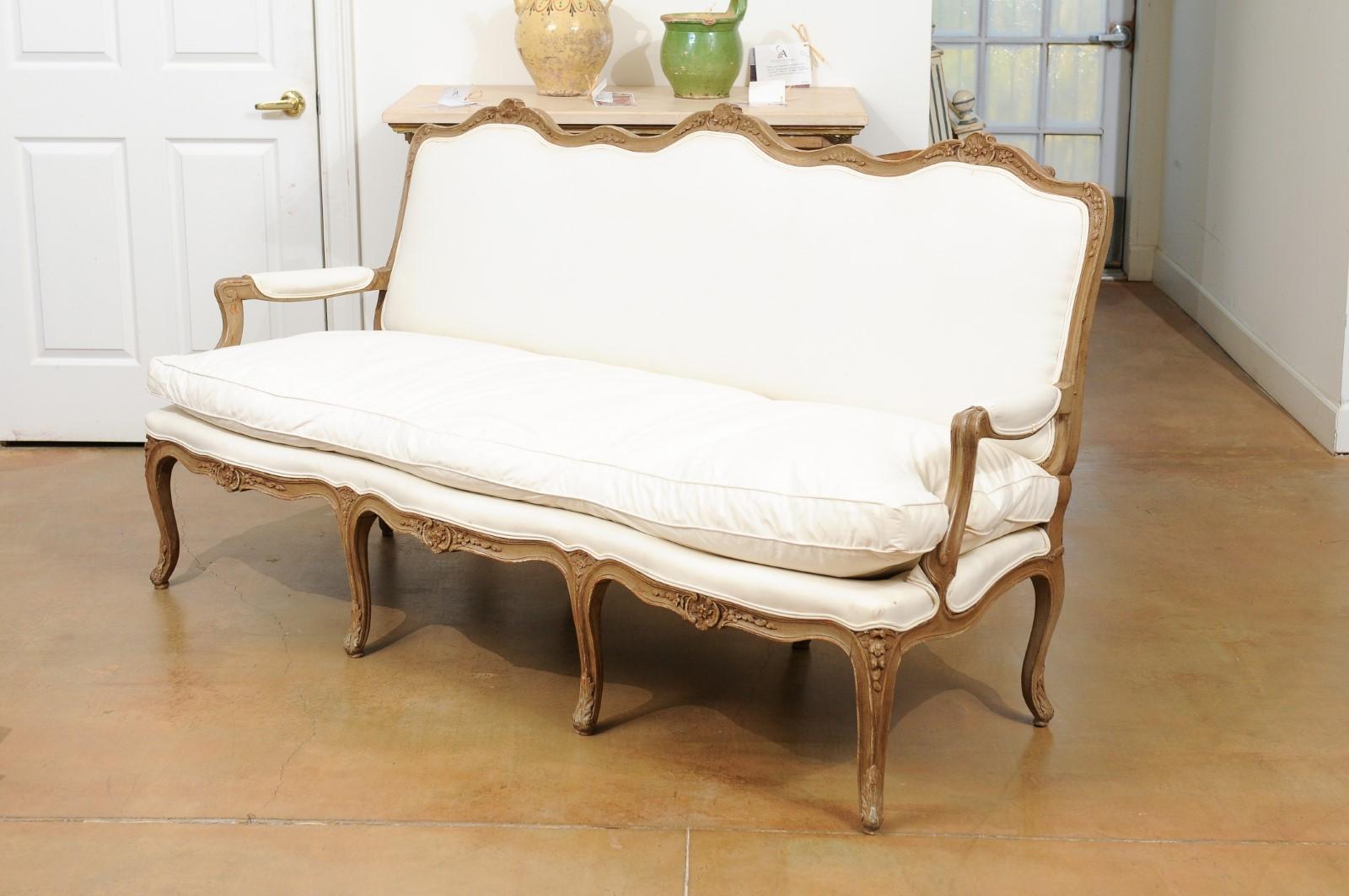 French Louis XV Style 19th Century Three-Seat Painted and Floral Carved Canapé 7