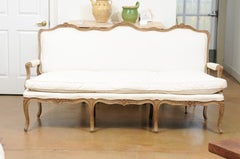 French Louis XV Style 19th Century Three-Seat Painted and Floral Carved Canapé