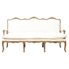 French Louis XV Style 19th Century Three-Seat Painted and Floral Carved Canapé