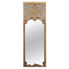 French Louis XV Style 19th Century Trumeau Mirror with Gilt Musical Trophy