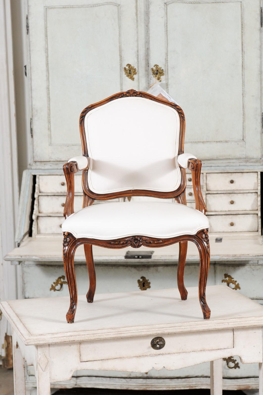 French Louis XV Style 19th Century Upholstered Child's Chair with Carved Flowers 13