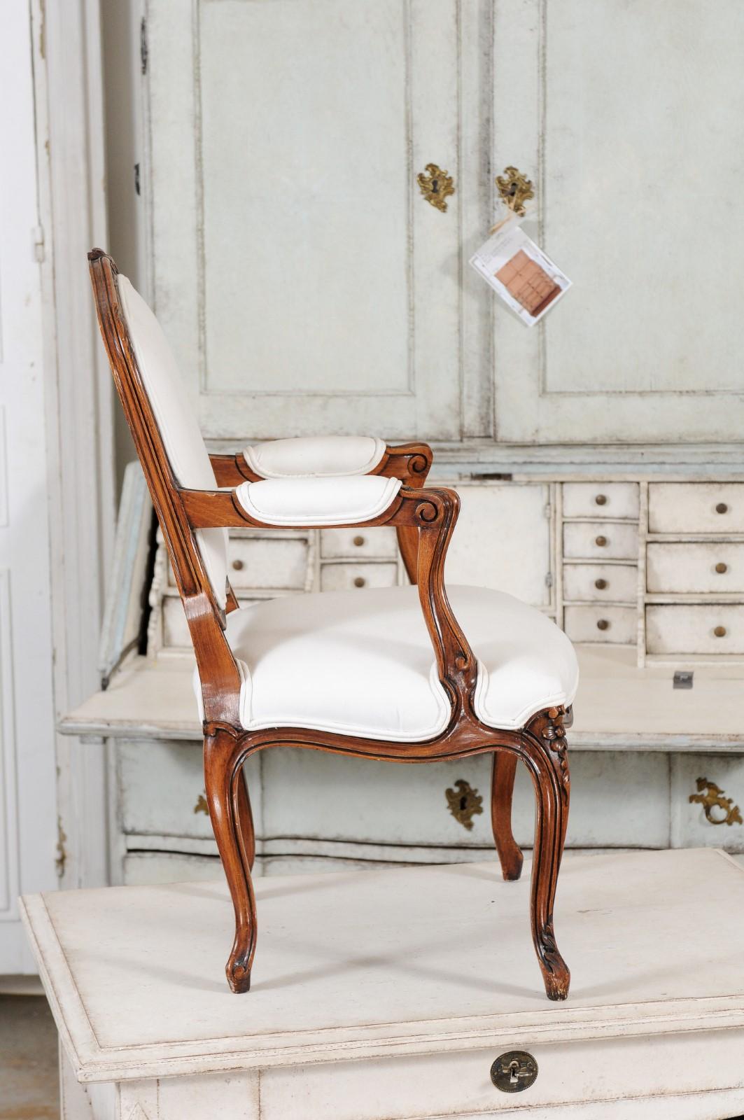 French Louis XV Style 19th Century Upholstered Child's Chair with Carved Flowers 1